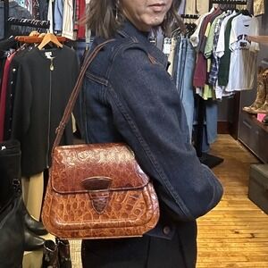 1970s Genuine Alligator Belly Crossbody Bag Cognac Convertible Vintage Brown